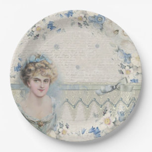 Sjofele Chic Vintage Victoriaanse Dame met Bloemen Papieren Bordje