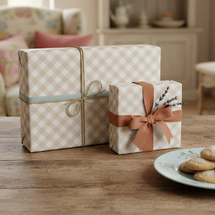 Sjofele Chic Witte Licht Taupe Beige Bruine Gingha Cadeaupapier