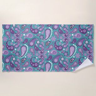 Sjofele chique paarse en blauwe paisleyprint strandlaken