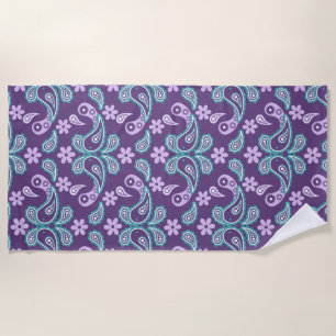 Sjofele chique paarse en blauwe paisleyprint strandlaken