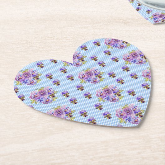 Sjofele driekleurige bloem blauwe geruite drankvle kartonnen onderzetters (Gekanteld)