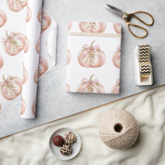 Sjofele Roze Bloemige Pompoen Coquette Herfst Cadeaupapier
