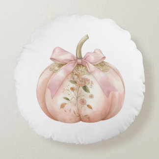 Sjofele Roze Bloemige Pompoen Coquette Herfst Rond Kussen