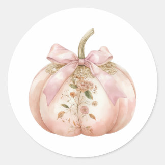 Sjofele Roze Bloemige Pompoen Coquette Herfst Ronde Sticker