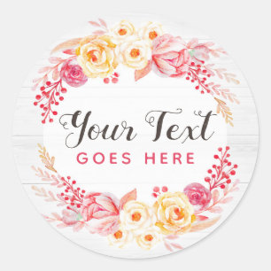 Sjofele Rozen & Rustieke Houten Roze Bloemen Ronde Sticker