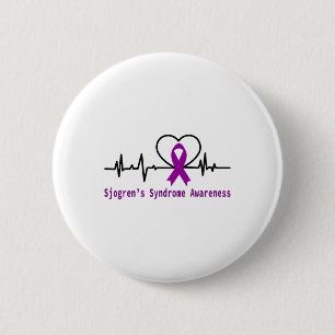 Sjogrens-syndroom bewustzijn hartslag Paarse ribbo Ronde Button 5,7 Cm
