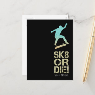 SK8 of sterven! Olli Skater Vintage voor Skateboar Feestdagenkaart