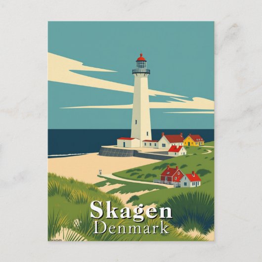 Skagen, Denemarken Vuurtoren Retro Art Briefkaart (Voorkant)