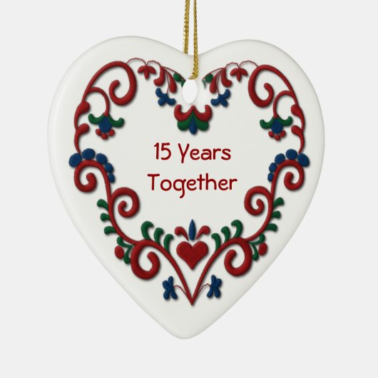 Skandinavisch Hart 15 Jaar samen Keramisch Ornament (Rechts)