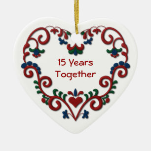 Skandinavisch Hart 15 Jaar samen Keramisch Ornament