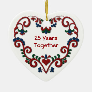 Skandinavisch Hart 25 Jaar samen Keramisch Ornament
