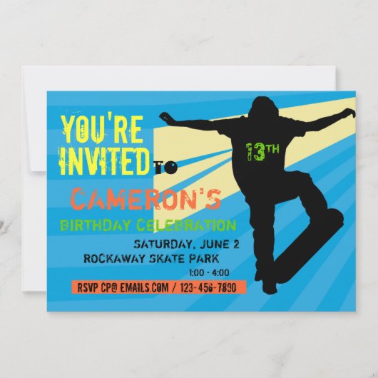 Skate board Ado Invitation d'anniversaire (Devant)