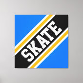 SKATE Bold Bright Blue Black Orange Racing Stripes Canvas Afdruk (Voorkant)