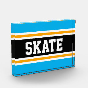 SKATE Fun Atletisch Hemelblauw Zwart Oranje Strepe Fotoblokken