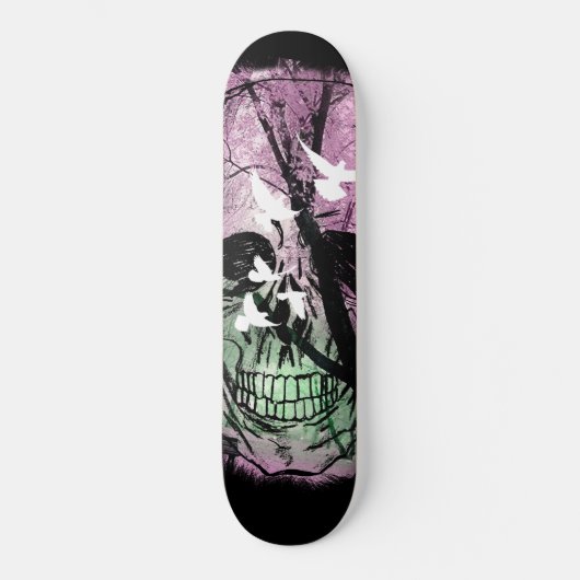 Skate Natureza Radical com pássaros e caveira Skateboard (Voorkant)