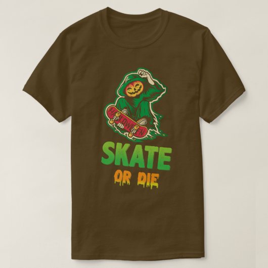 Skate Or Die Halloween Skeleton Skateboarding Eper T-shirt (Design voorkant)