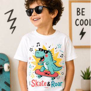 Skate & Roar Dinosaure Enfants T-shirt de skateboa