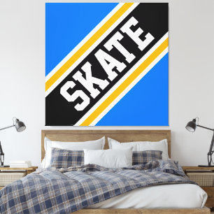 SKATE Vet Gedurfd Helderblauw Zwart Oranje Racing  Canvas Afdruk
