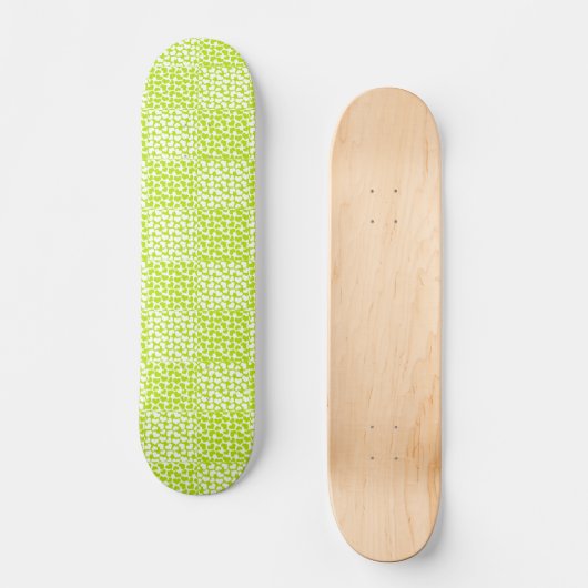 Skateboard à damiers Amour en Lime Vert et Blanc (Recto)