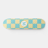 Skateboard à damiers Amour en Turquoise, Jaune et Blanc (Horz)