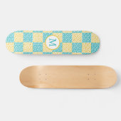 Skateboard à damiers Amour en Turquoise, Jaune et Blanc (Horz)
