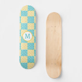 Skateboard à damiers Amour en Turquoise, Jaune et Blanc (Recto)