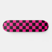 Skateboard à damiers carré rose chaud noir rétro géométrique (Horz)