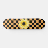 Skateboard à damiers et tournesol orange et noir (Horz)