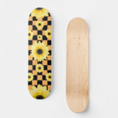 Skateboard à damiers et tournesol orange et noir (Recto)