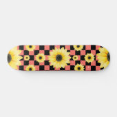 Skateboard à damiers et tournesol rose et noir (Horz)