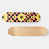 Skateboard à damiers et tournesol rose et noir (Horz)