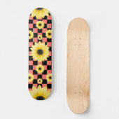 Skateboard à damiers et tournesol rose et noir (Recto)