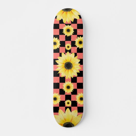 Skateboard à damiers et tournesol rose et noir (Devant)