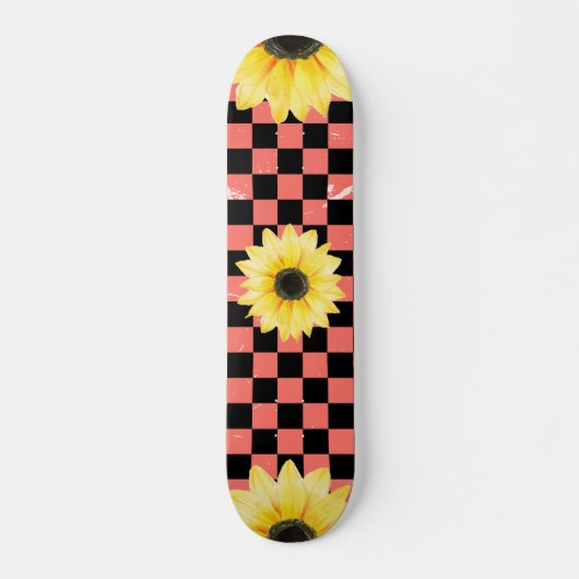 Skateboard à damiers et tournesol rose et noir (Devant)