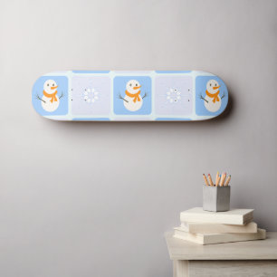 Skateboard À damiers hiver bonhomme de neige motif et flocons