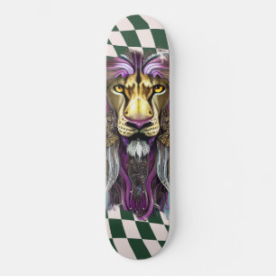 Skateboard À damiers Lion rouge vert rétro