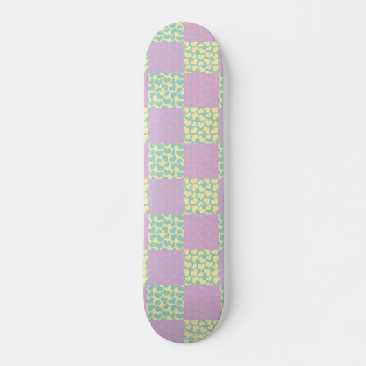 Skateboard à damiers Love-Pastel rose, jaune, violet et vert (Devant)