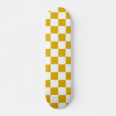 Skateboard à damiers moutarde jaune et blanc (Devant)