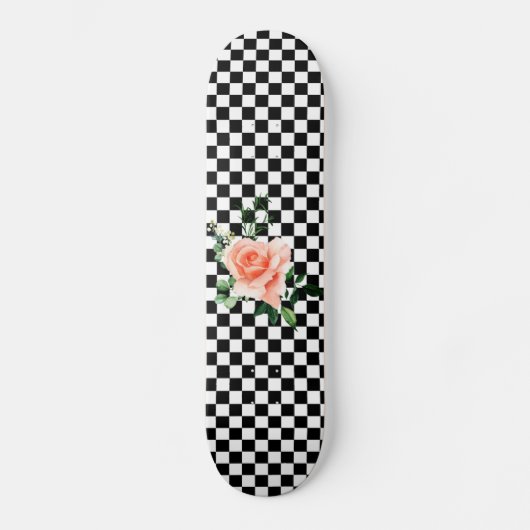 Skateboard À damiers noir et blanc et rose (Recto)