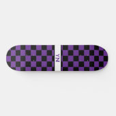 Skateboard à damiers Noir et Violet foncé Nom Initiales (Horz)
