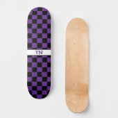 Skateboard à damiers Noir et Violet foncé Nom Initiales (Recto)