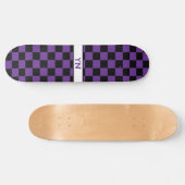 Skateboard à damiers Noir et Violet foncé Nom Initiales (Horz)
