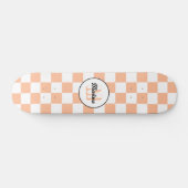 Skateboard à damiers pêche blanc rétro géométrique Monogramme (Horz)