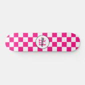Skateboard à damiers rose chaud blanc rétro Monogram (Horz)