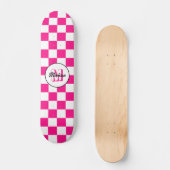 Skateboard à damiers rose chaud blanc rétro Monogram (Recto)