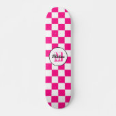 Skateboard à damiers rose chaud blanc rétro Monogram (Devant)