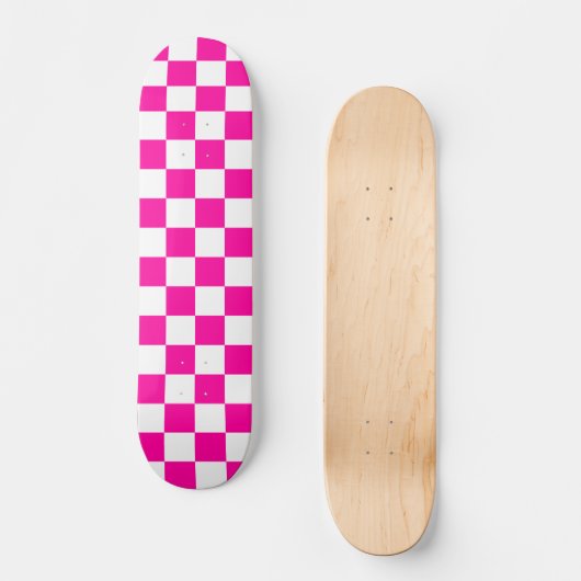 Skateboard à damiers rose et blanc (Recto)