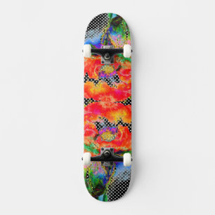 Skateboard À petits pois noirs et blancs Red Poppy