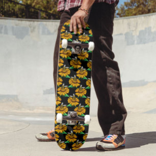 Skateboard Abeille sur Tournesol Fleur Motif Design Noir