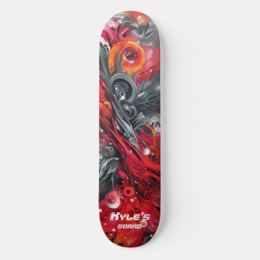Skateboard Abstract airbrush street art in reds and grays (Recto)